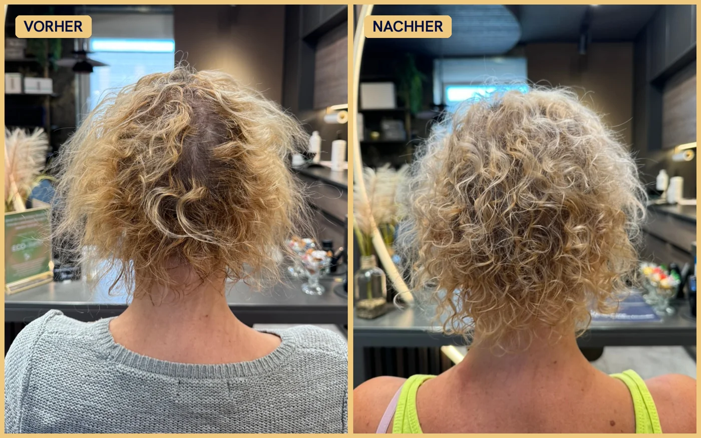 Vorher und nachher: feines Haar mit sichtbar mehr Fülle, Privatsalon St. Pölten